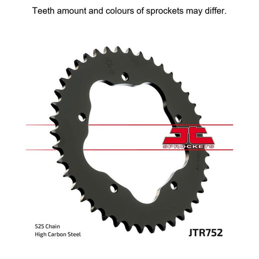 Rear sprocket by JT Sprockets, model JTR752.39, featuring durable metal construction for motorcycle drivetrain performance.