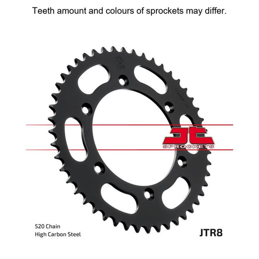Rear JT Sprockets JTR8.48 motorcycle sprocket with 520 pitch, metal construction, and gear teeth for optimal chain drive performance.