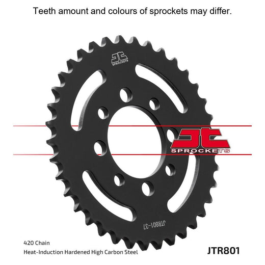 Rear JT Sprockets JTR801.32 motorcycle sprocket with metallic finish and gear teeth, designed for performance and durability.