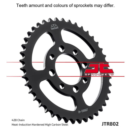JT Sprockets rear sprocket JTR802.34 for 428 pitch motorcycle or dirt bike, showing the metal sprocket with gear teeth.
