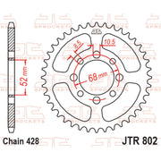 Rear sprocket by JT Sprockets, model JTR802.34, with 428 pitch, featuring durable steel construction for motorcycle or ATV use.