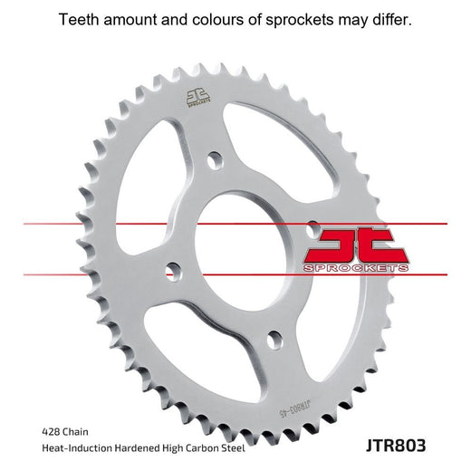 Rear JT Sprockets JT R803.45 sprocket with 428 pitch, designed for motorcycle drive systems, featuring durable metal construction.