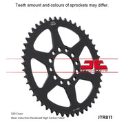 JT Sprockets rear sprocket JTR811.45 with black finish and gear teeth for motorcycle drivetrain, showing close-up of sprocket details.
