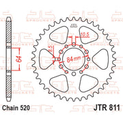 Rear JT Sprockets JTR811.45 motorcycle sprocket with black finish, featuring evenly spaced teeth and mounting holes for durable performance.