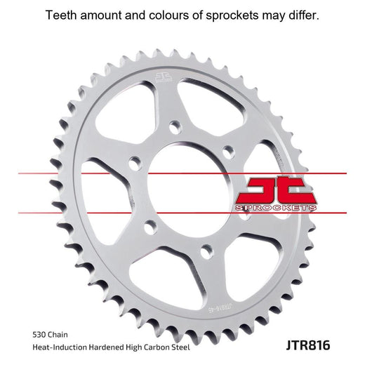 Rear JT Sprockets JTR816.42 motorcycle sprocket with metal teeth and black finish, designed for durable performance.