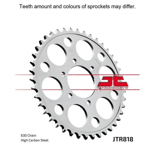 Rear JT Sprockets JT R818.40 sprocket with multiple teeth for motorcycle drive systems, featuring a durable metal construction.