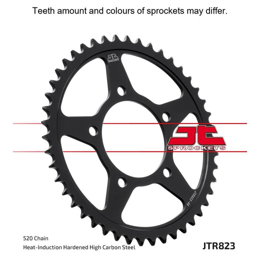 JT Sprockets rear sprocket JTR823.45 for 520 pitch, showcasing the durable metal sprocket with gear teeth for motorcycle drivetrain.
