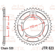 Rear JT Sprockets JTR823.47 motorcycle sprocket with 520 pitch, featuring durable metal construction and precise gear teeth.