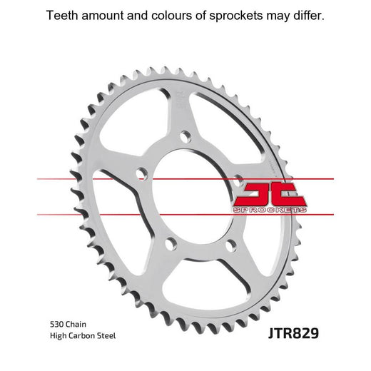 Rear sprocket from JT Sprockets JTR829.43, featuring durable metal construction and gear teeth for motorcycle drivetrain.