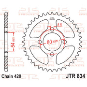 Rear sprocket from JT Sprockets, model JTR834.32, featuring durable metal teeth for motorcycle chain drive.