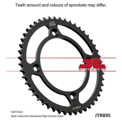 Rear JT Sprockets JTR895.49 motorcycle sprocket with 428 pitch, featuring durable steel construction and precise gear alignment.