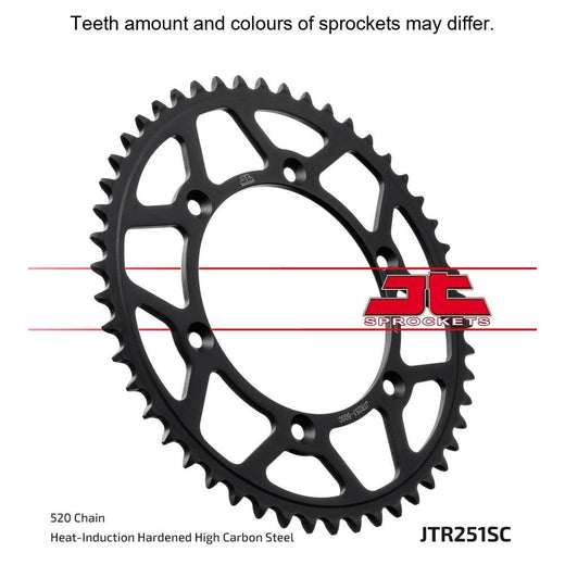 JT Sprockets lightweight rear self-cleaning sprocket JTR251.49SC with durable metal teeth and a compact design for motorcycles.