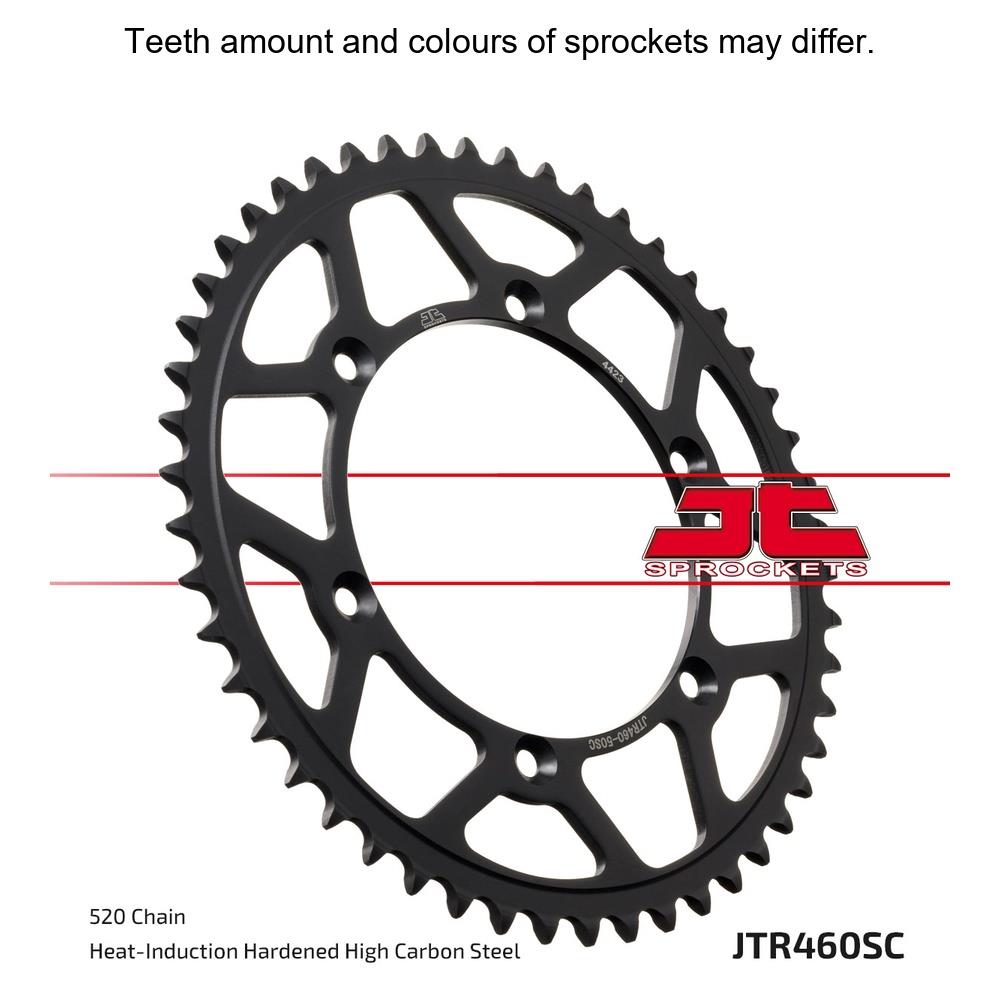 JT Sprockets self-cleaning lightweight rear sprocket JTR460.49SC with durable teeth and sleek metal finish for motorcycle drivetrain.