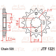 JT Sprockets front sprocket 14T for motorcycle, 520 pitch, durable metal construction, with teeth visible in the image.