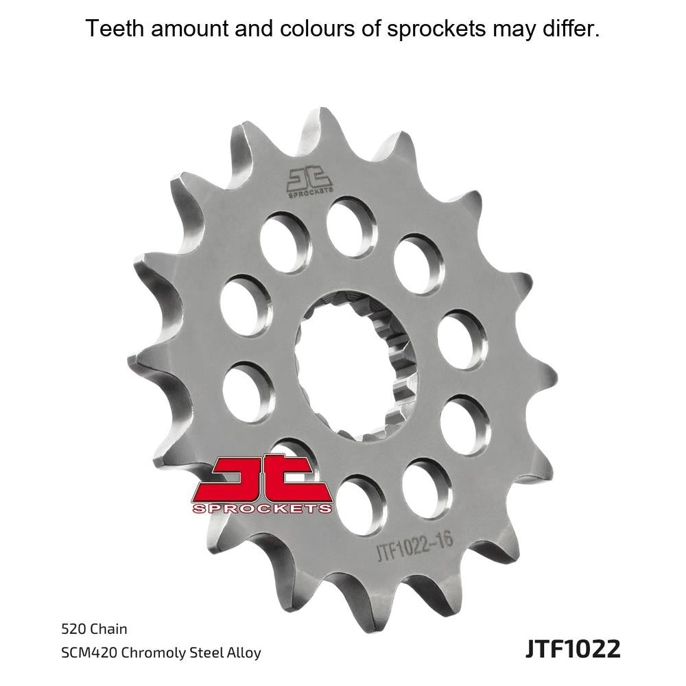 JT Sprockets front sprocket JTF1022.15, motorcycle chain drive component with metal teeth and gear design.