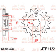 JT Sprockets front sprocket JTF1122.14 showing black metal teeth and mounting holes on a clean background