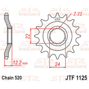 JT Sprockets front sprocket JTF1125.17 for 520 pitch motorcycle chain, showing the metallic sprocket with gear teeth.