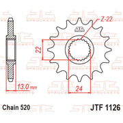 JT Sprockets front sprocket JTF1126.16 for 520 pitch, showing the metal sprocket with teeth and mounting holes.