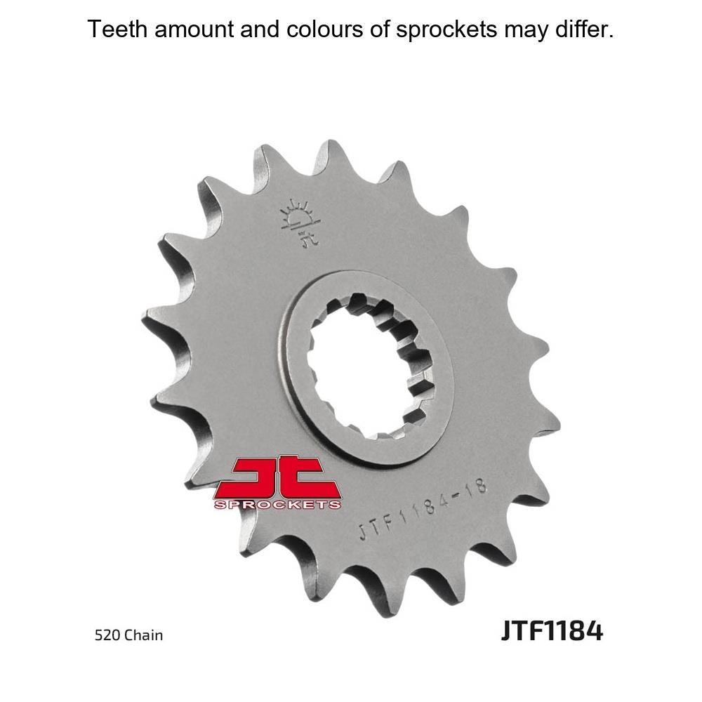JT Sprockets front sprocket JTF1184.18 with 520 pitch, featuring durable metal construction for motorcycle drivetrain.