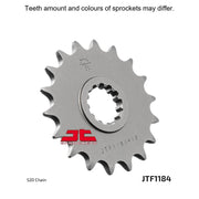 JT Sprockets front sprocket JTF1184.18 with 520 pitch, featuring durable metal construction for motorcycle drivetrain.
