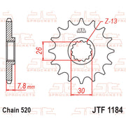JT Sprockets front sprocket JTF1184.18 for 520 pitch motorcycle drivetrain, featuring durable metal construction.