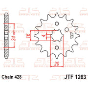 JT Sprockets front sprocket JTF1263.14 for motorcycles, with 428 pitch, shown in a close-up view of the sprocket teeth.
