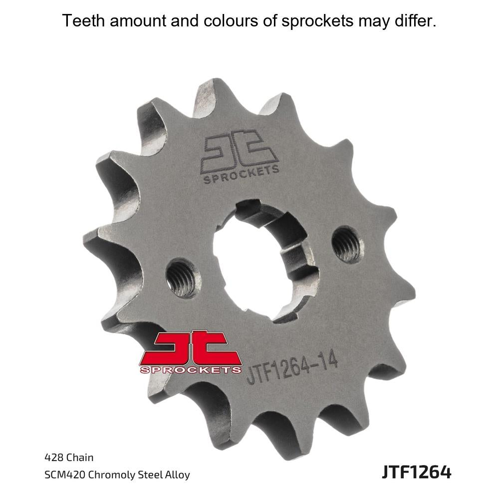 JT Sprockets front sprocket JTF1264.16 with 428 pitch, showcasing the durable metal construction and gear teeth for motorcycle use.