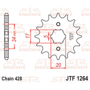 JT Sprockets front sprocket JTF1264.17 for 428 pitch motorcycle chain, featuring durable metal construction and precise gear teeth.