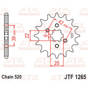 JT Sprockets front sprocket JTF1265.14 with 520 pitch, showing the metal sprocket with teeth designed for motorcycle drive systems.