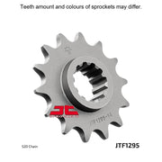 JT Sprockets front sprocket JTF1295.13 for 520 pitch motorcycle drivetrain, shown in a close-up view with gear teeth visible.