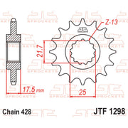 JT Sprockets front sprocket JTF1298.17 with 428 pitch, showcasing durable steel construction for motorcycle or dirt bike applications.