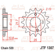 JT Sprockets front sprocket JTF1307.14 for 520 pitch motorcycle drivetrain, shown in a close-up image.