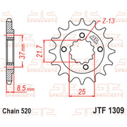 JT Sprockets front sprocket JTF1309.14 for 520 pitch motorcycle drive system, visible metal sprocket with teeth.
