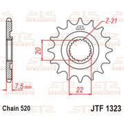 JT Sprockets front sprocket JTF1323.12 for 520 pitch, showing the metal sprocket with teeth and branding details.