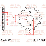 JT Sprockets front sprocket JTF1324.11 for 520 pitch motorcycle drive systems, featuring durable metal construction.