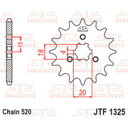 JT Sprockets front sprocket JTF1325.11 for 520 pitch motorcycle chain, showing the black metal sprocket with teeth.