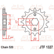 JT Sprockets front sprocket JTF1327.15 for bikes with 520 pitch, featuring durable metal construction and precise gear teeth.