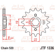 JT Sprockets front sprocket JTF1336.12 for 520 pitch, designed for motorcycles, featuring durable steel construction and precise fit.