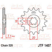 JT Sprockets front sprocket JTF1407.10 for 520 pitch, with teeth visible on durable metal sprocket for motorcycle or dirt bike.