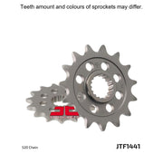 JT Sprockets front sprocket JTF1441.15 for 520 pitch motorcycle drive chain, made of durable metal with gear teeth.