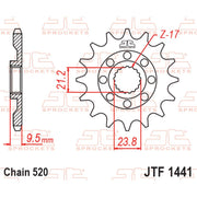 JT Sprockets front sprocket JTF1441.15, 520 pitch, black metal motorcycle sprocket with gear teeth for durable performance.