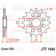 JT Sprockets front sprocket JTF1444.15 for 520 pitch, featuring durable metal construction and precise gear teeth for motorcycle use.