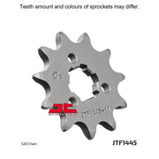 JT Sprockets front sprocket JTF1445.11 for 520 pitch motorcycle chain, showing metal sprocket with teeth and mounting hole.