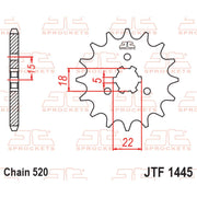JT Sprockets front sprocket JTF1445.11 for 520 pitch motorcycle chain, featuring durable steel construction and precise gear teeth.