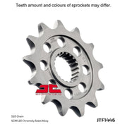 JT Sprockets front sprocket JTF1446.13 for 520 pitch, showcasing the durable metal construction and gear teeth design.
