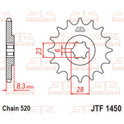 JT Sprockets front sprocket JTF1450.13 for 520 pitch, featuring durable steel construction and precise gear teeth for motorcycle chains.