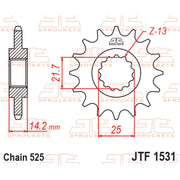 JT Sprockets front sprocket JTF1531.15 for 525 pitch motorcycle chain, featuring durable metal construction and precise gear teeth.