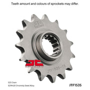 JT Sprockets front sprocket JTF1535.15 for motorcycles with 525 pitch, featuring durable metal construction and precision machining.