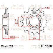 JT Sprockets front sprocket JTF1538.15 for 520 pitch, showcasing the durable metal construction and gear teeth design.