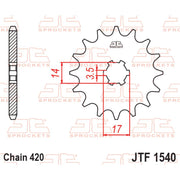 JT Sprockets Front Sprocket JTF1540.14 for 420 pitch motorcycle chain, made of durable metal with gear teeth design.